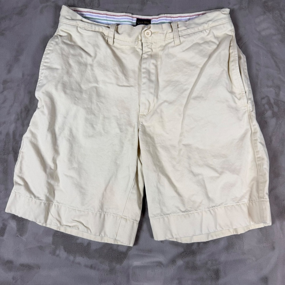 Club Room Mens 34 Chino Shorts Cream Off White 100% Cotton Flat Front Preppy